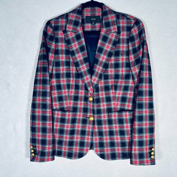 J. Crew Jackets & Blazers - J Crew Blazer Womens 10 Red Black Wool Tweed Holiday Preppy Plaid Academia